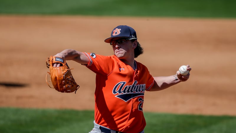 Auburn pitcher Peyton Glavine (23) pitches against Mississippi during an NCAA baseball game on...