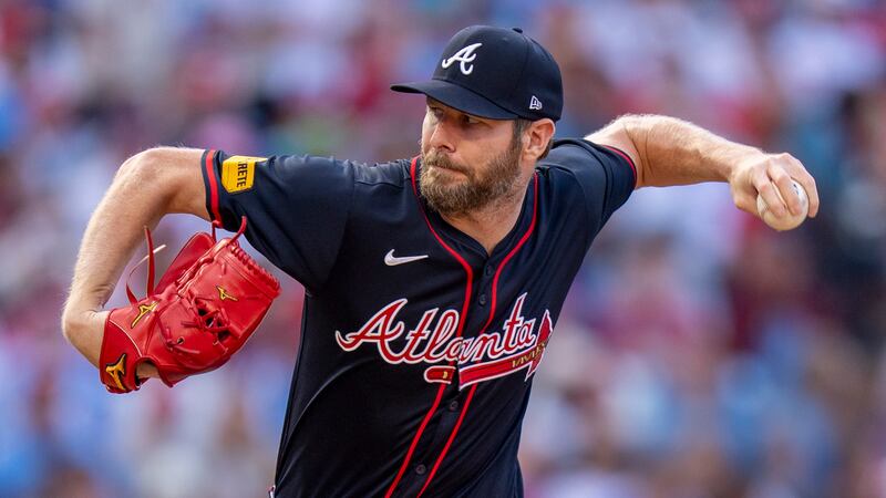 Atlanta Braves starting pitcher Chris Sale delivers during the first inning of a baseball game...