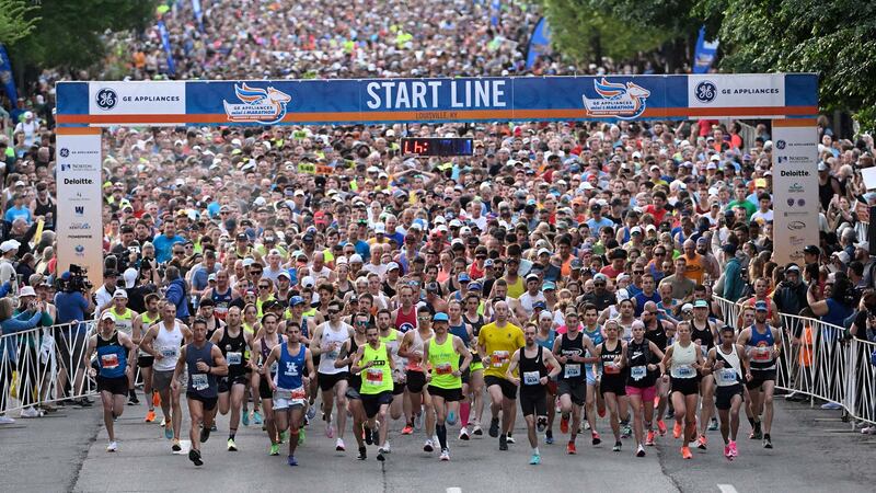 Runners at the start of the 2022 Kentucky Derby festival miniMarathon and Marathon.