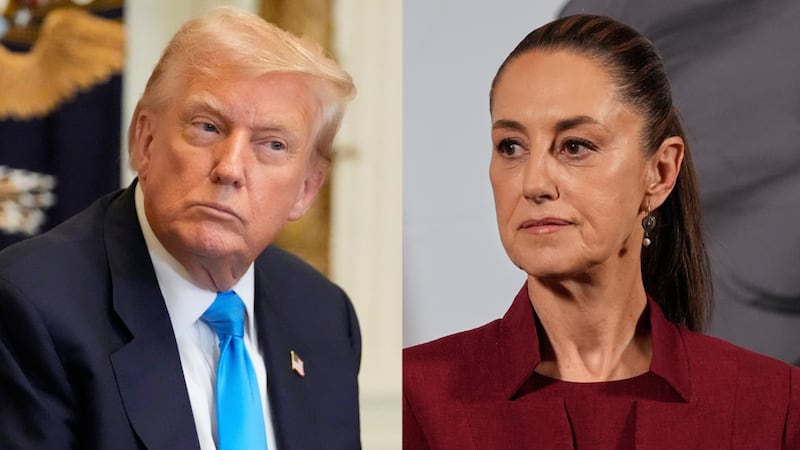U.S. President Donald Trump and Mexican President Claudia Sheinbaum are pictured in the combo...