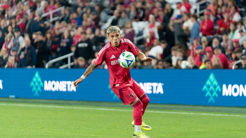 Célio Pompeu controls a ball in CITY SC's attack against Vancouver Whitecaps FC.
