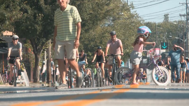 Bicycles take over a closed Bardstown Road for CycLOUvia in the highlands, Sunday October...