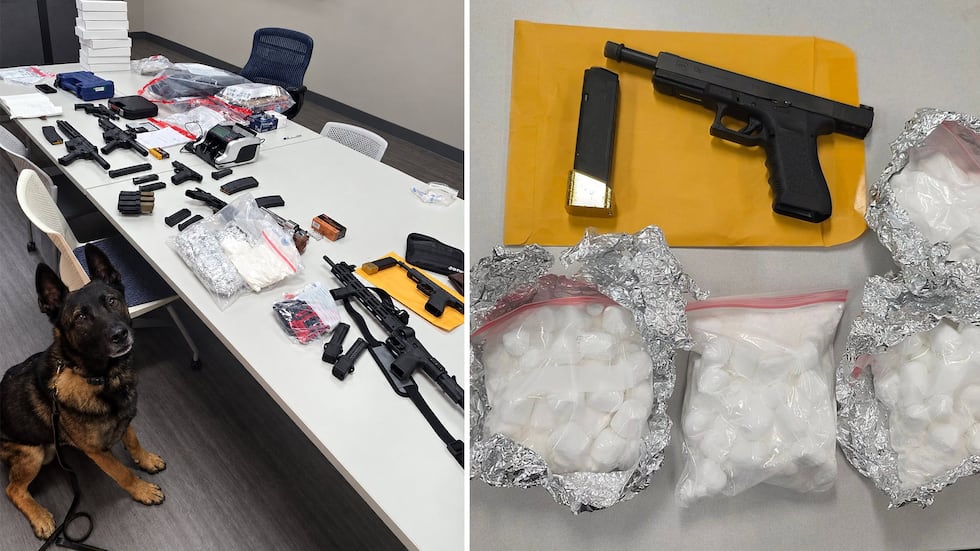 Police seized more than eight pounds of cocaine and several guns amid two traffic stops in...