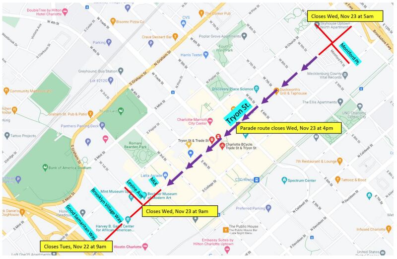 ALERT: Charlotte road closures announced ahead of Thanksgiving Parade