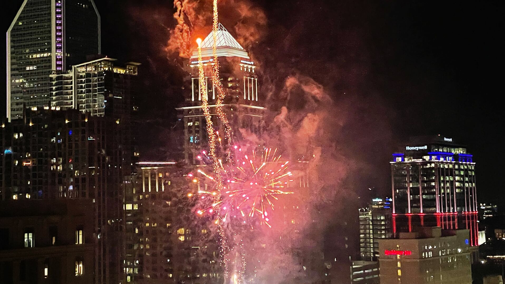 Fireworks in uptown Charlotte during a Charlotte Knights game
