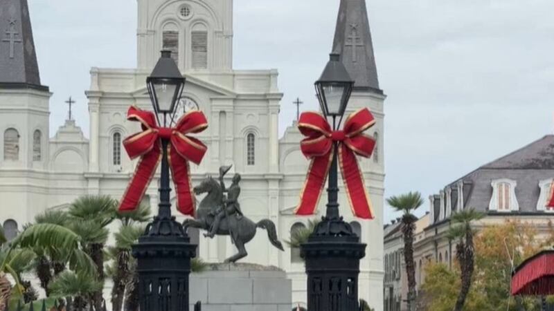 Holiday decorating has begun at New Orleans' Jackson Square.