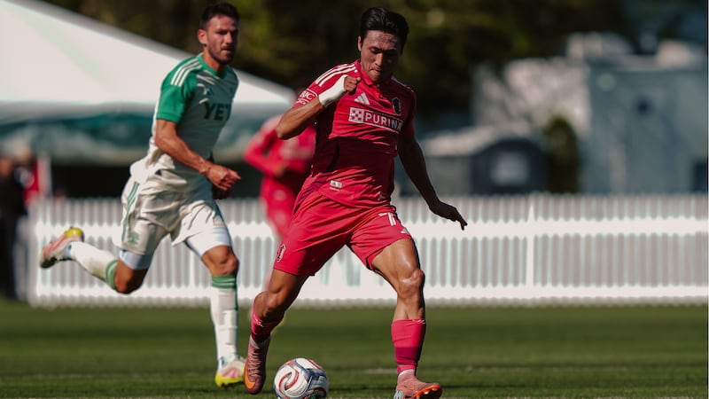 Sang-Bin Jeong takes control of the ball for CITY SC.