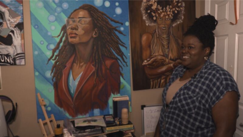Evers and one of her works.