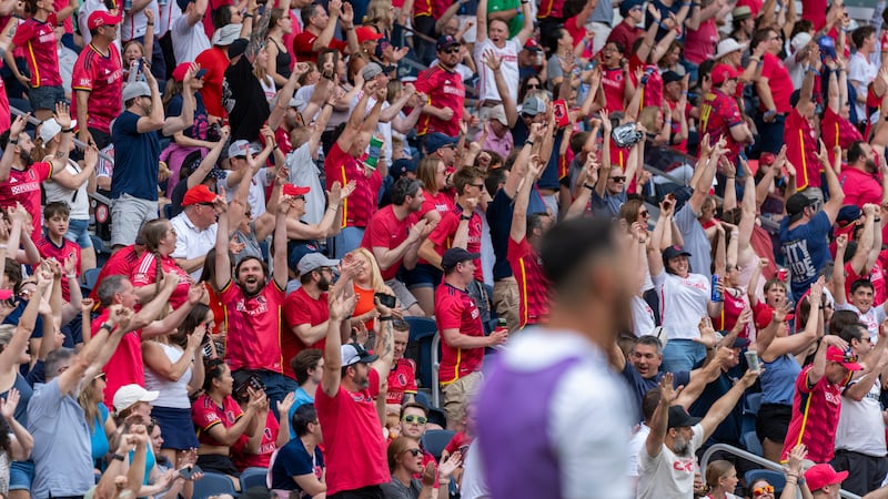The crowd at Energizer Park erupts as Klauss scores to give St. Louis the lead against San Jose.