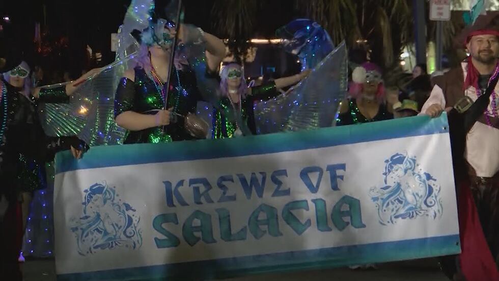 The Krewe of Neptune Night Parade begins at 5:30 p.m. in downtown Biloxi.