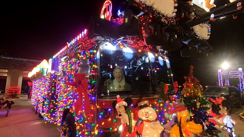 A past Santa fire truck from the Zoneton Fire Protection District.