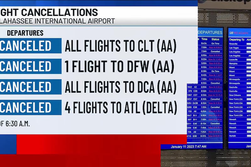 Flights cancelled at Tallahassee airport as winter storm approaches