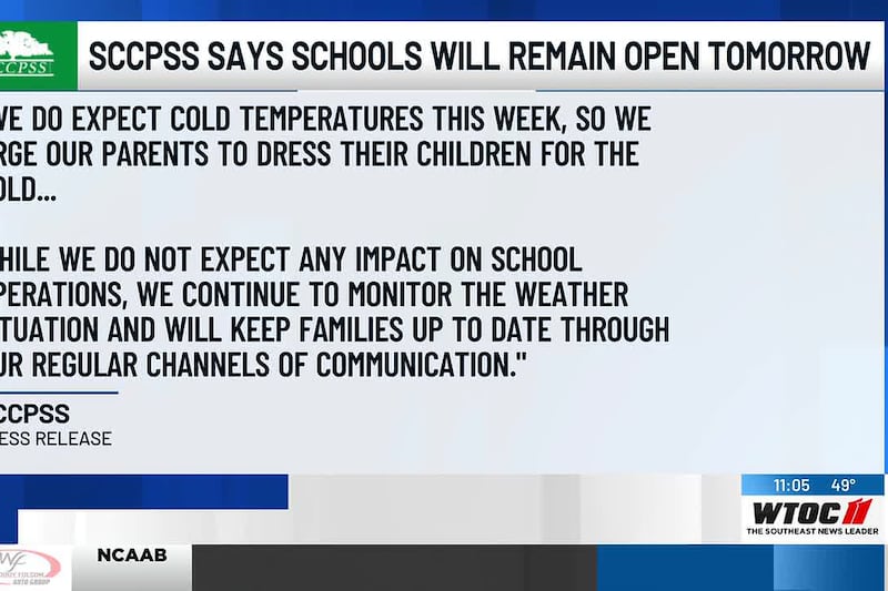 SCCPSS Schools to operate on regular schedules Monday