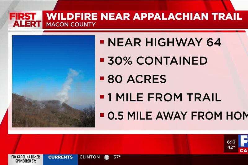 Forest Service says wildfire in Macon County nears Appalachian Trail
