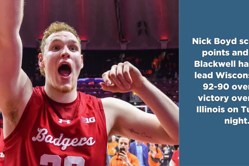 Wisconsin rallies from 12-point second-half deficit for 92-90 overtime win over No. 8 Illinois
