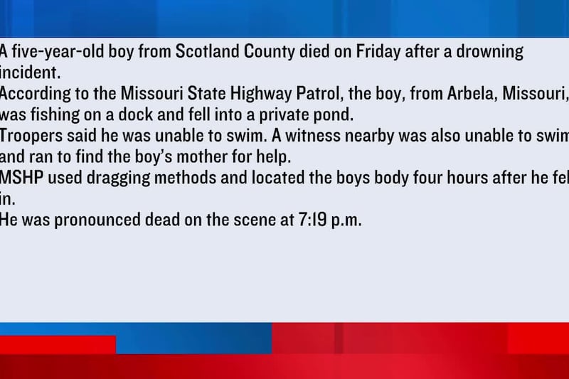 5-year-old Scotland County boy dead after falling off dock and drowning