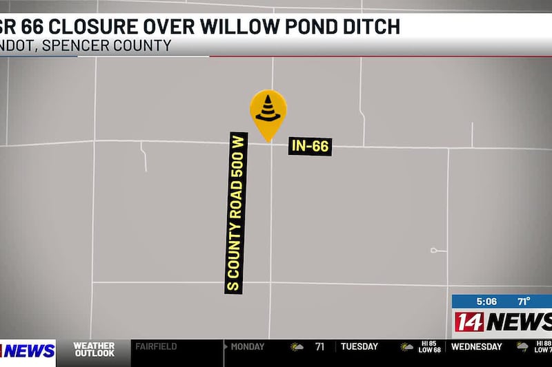 Traffic Alert: SR 66 in Spencer Co. closed Monday