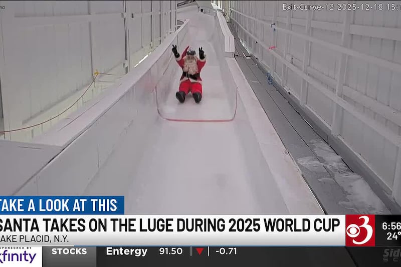 Santa takes on the luge during 2025 World Cup